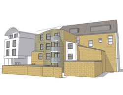 Four storey extension at rear of retail premises and conversion of upper parts to six flats